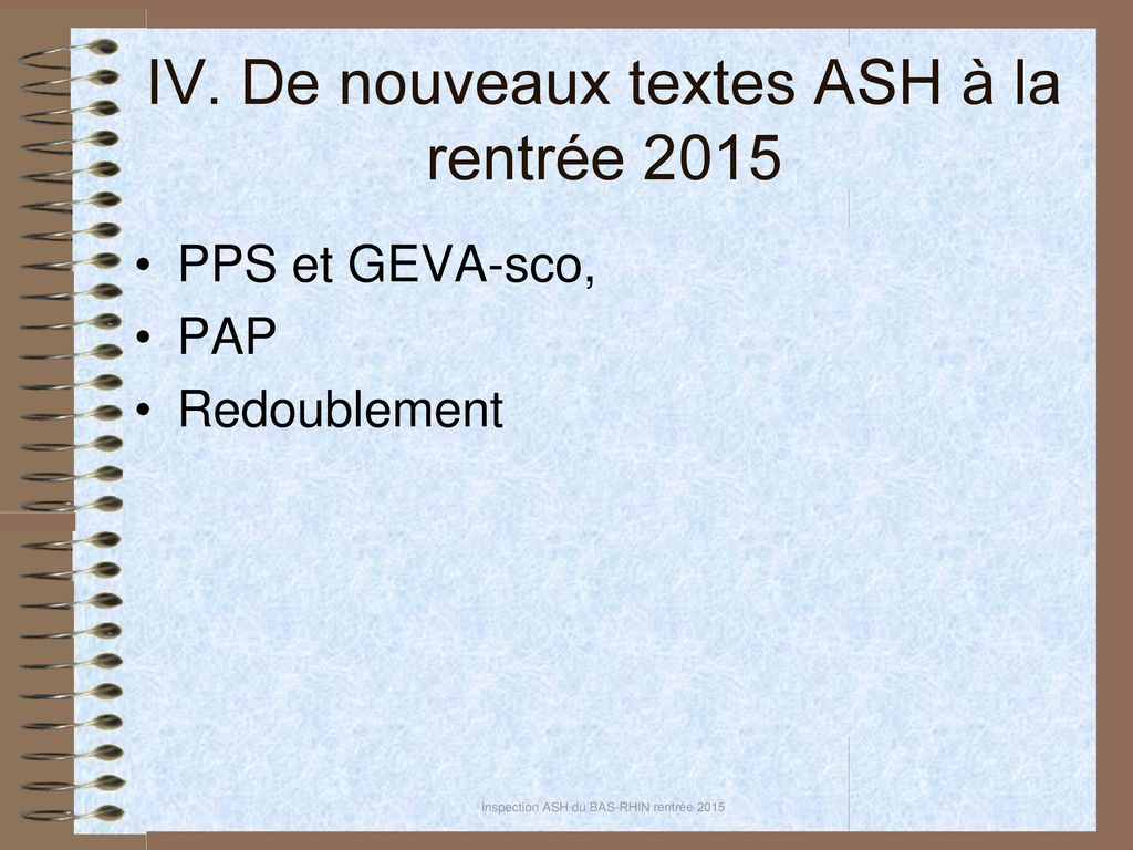 IV. De nouveaux textes ASH à la rentrée 2015