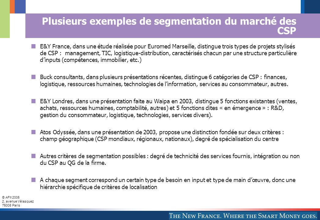 Plusieurs exemples de segmentation du marché des CSP