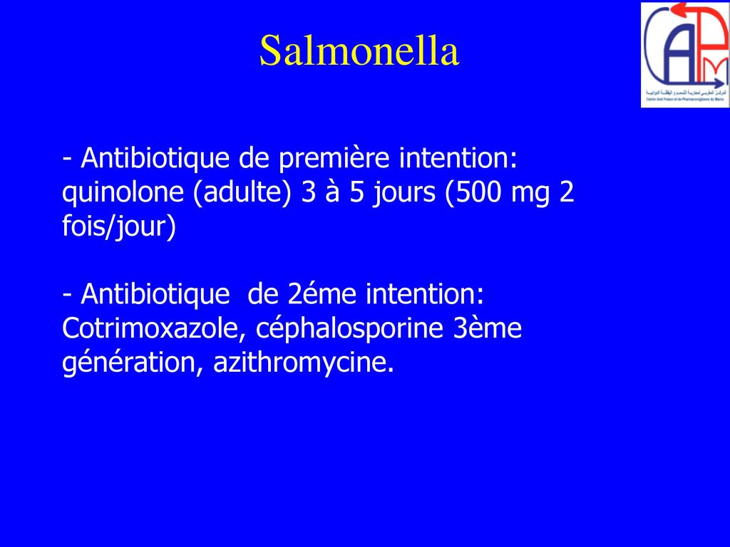 Salmonella - Antibiotique de première intention: