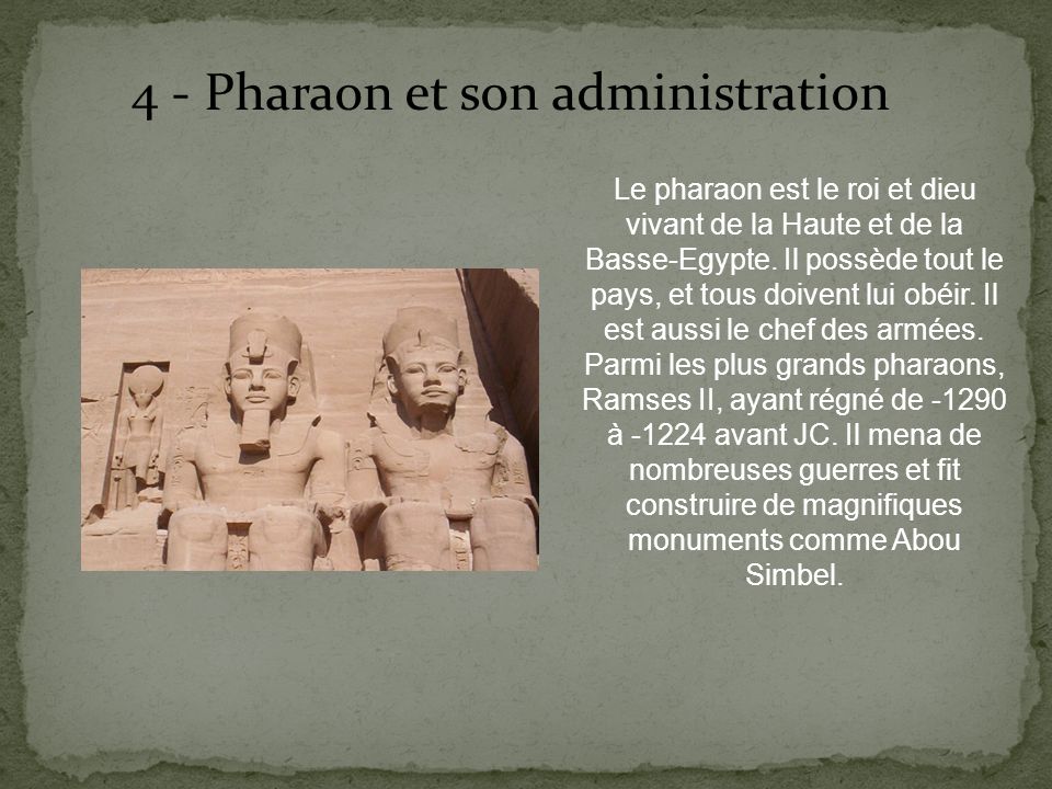 4 - Pharaon et son administration