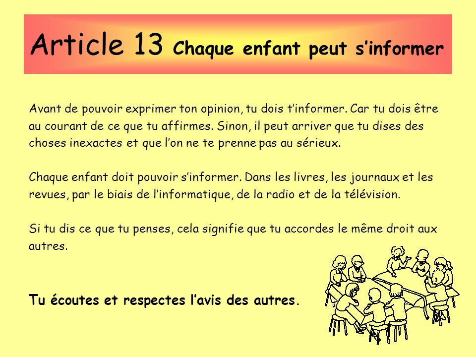 Article 13 Chaque enfant peut s’informer