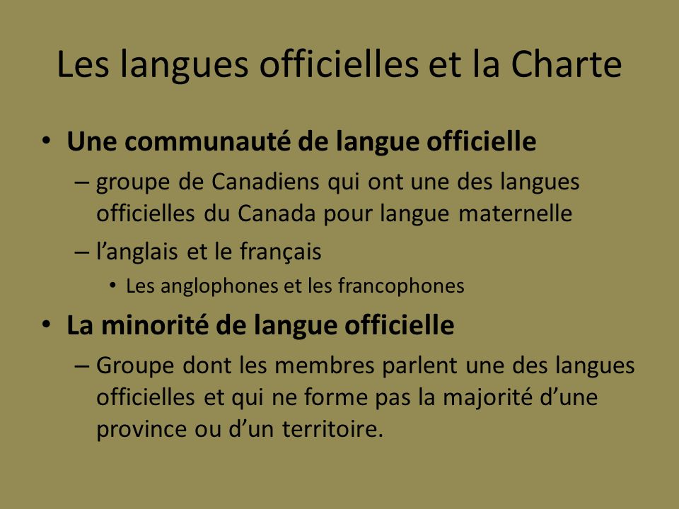 Les langues officielles et la Charte