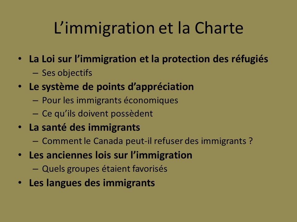 L’immigration et la Charte
