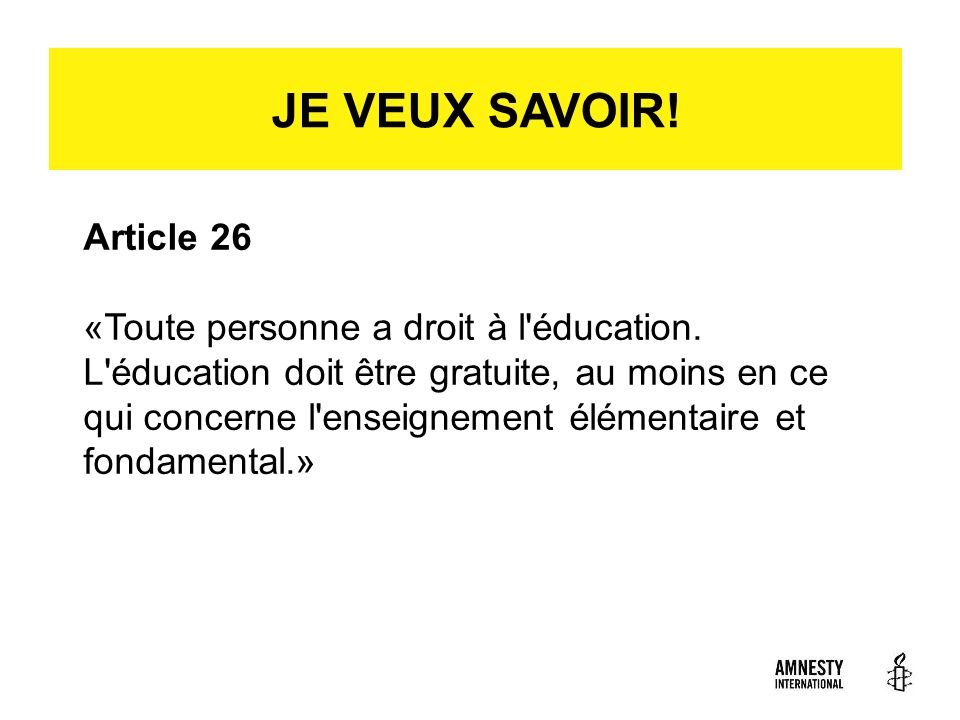 JE VEUX SAVOIR! Article 26.