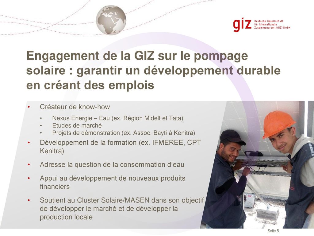 Engagement de la GIZ sur le pompage solaire : garantir un développement durable en créant des emplois