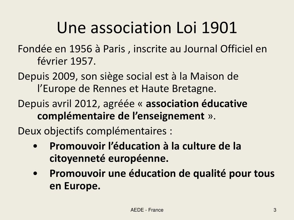Une association Loi 1901 Fondée en 1956 à Paris , inscrite au Journal Officiel en février