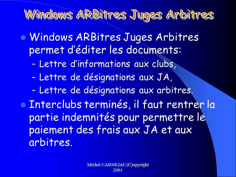 Windows ARBitres Juges Arbitres