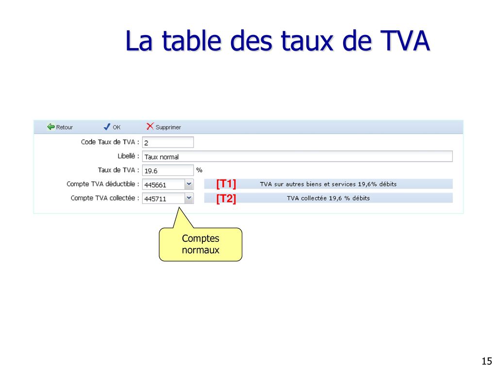 La table des taux de TVA [T1] [T2] Comptes normaux
