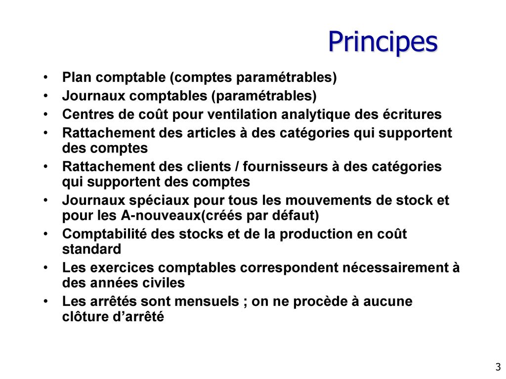 Principes Plan comptable (comptes paramétrables)