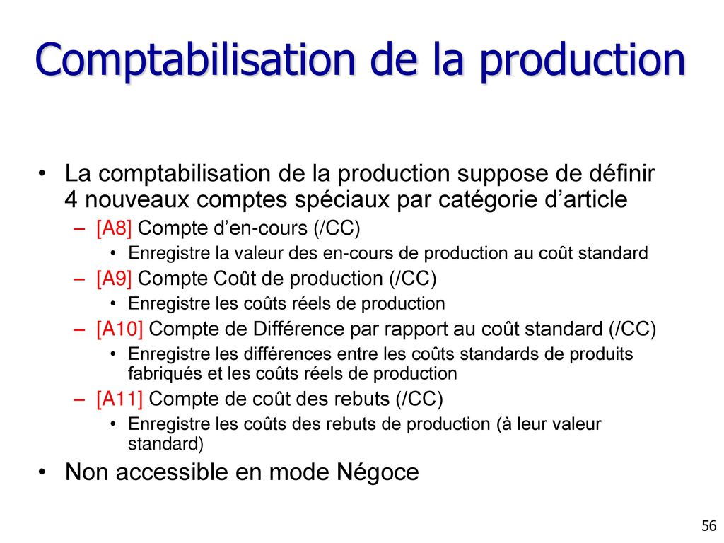 Comptabilisation de la production