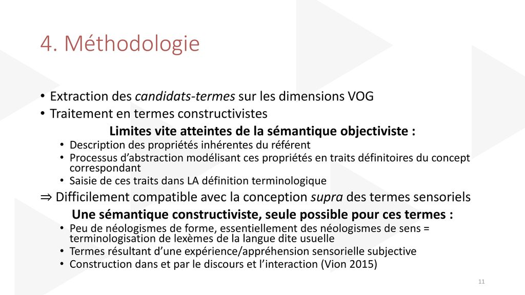 4. Méthodologie Extraction des candidats-termes sur les dimensions VOG