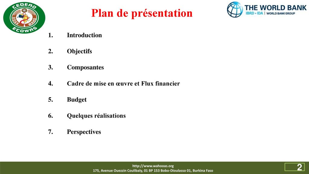 Plan de présentation Introduction Objectifs Composantes