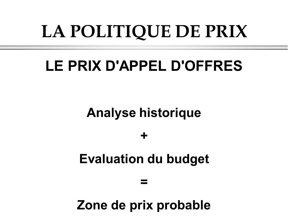 LA POLITIQUE DE PRIX LE PRIX D APPEL D OFFRES Analyse historique +