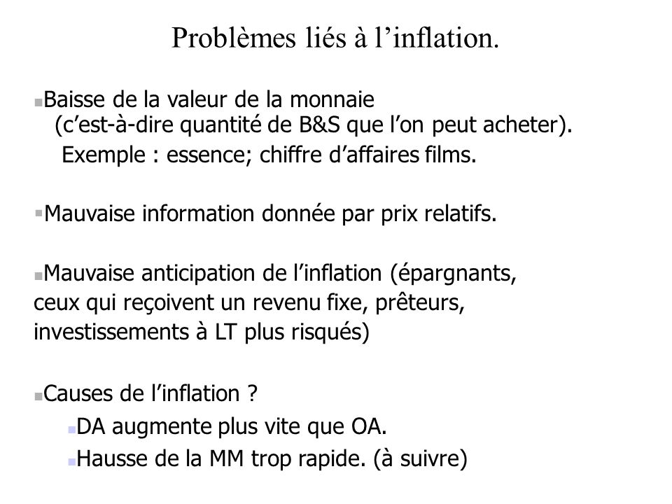 Problèmes liés à l’inflation.
