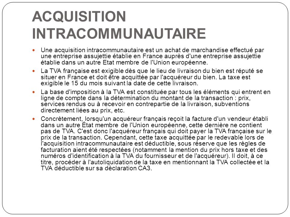 ACQUISITION INTRACOMMUNAUTAIRE