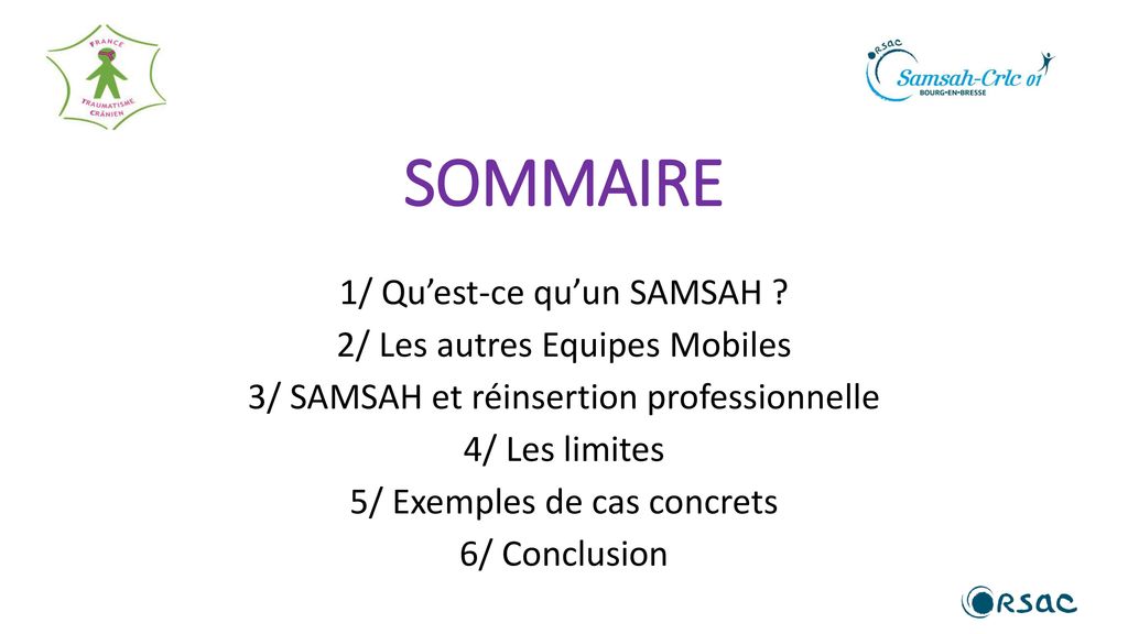 SOMMAIRE 1/ Qu’est-ce qu’un SAMSAH 2/ Les autres Equipes Mobiles