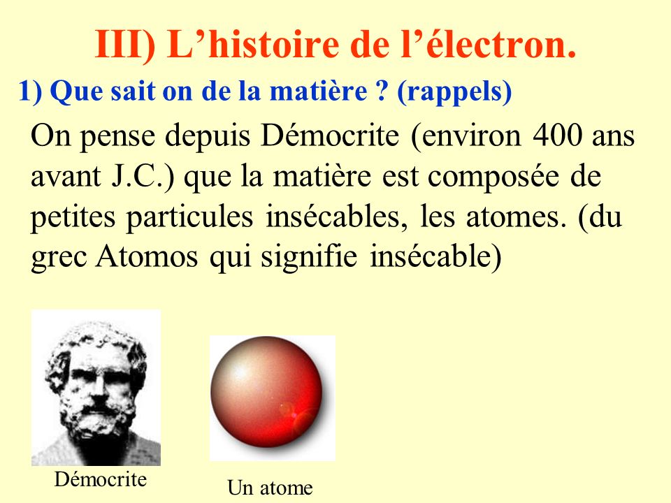 III) L’histoire de l’électron.