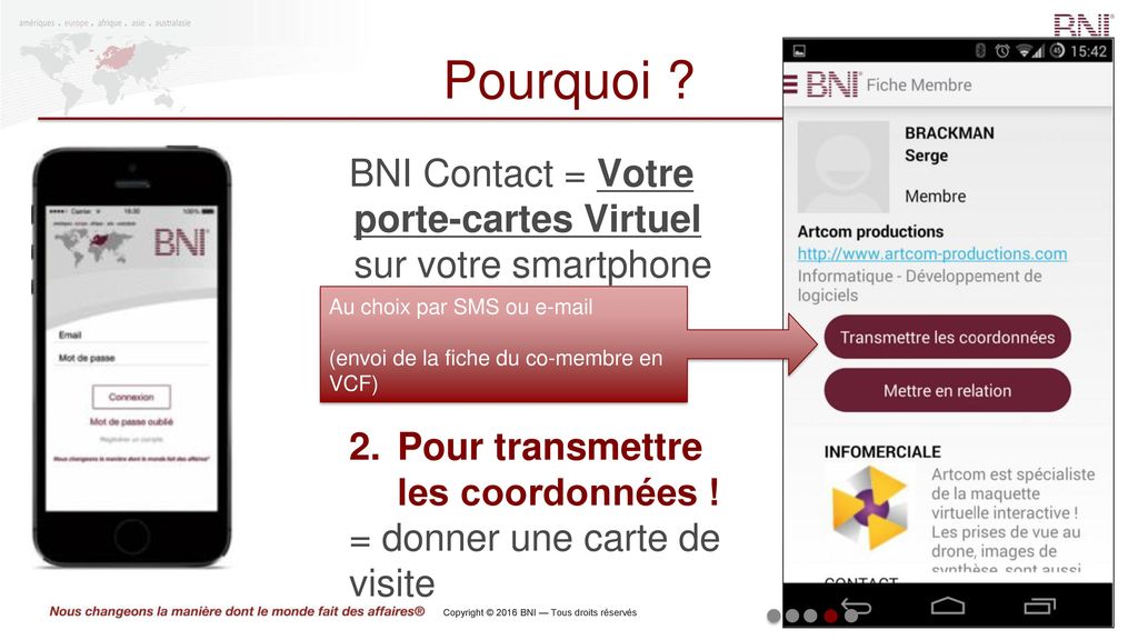 Pourquoi BNI Contact = Votre porte-cartes Virtuel sur votre smartphone. Pour transmettre les coordonnées !