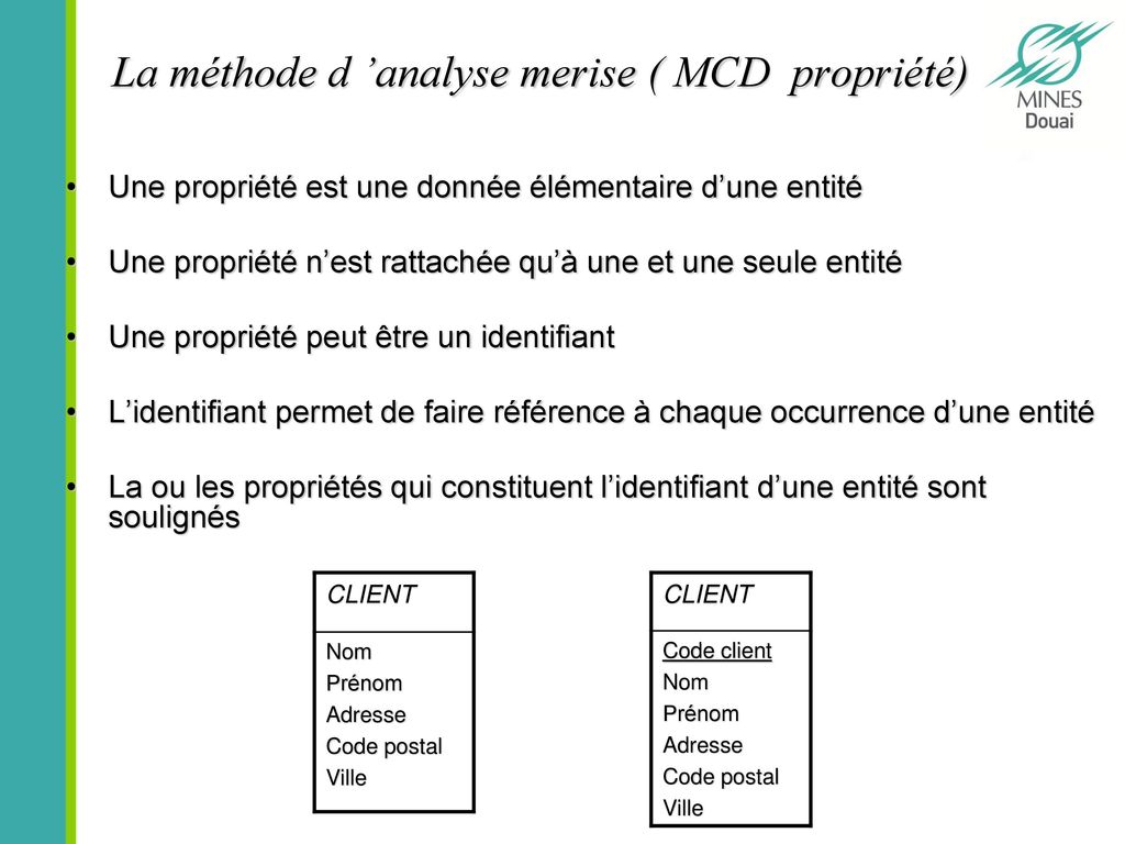 La méthode d ’analyse merise ( MCD propriété)
