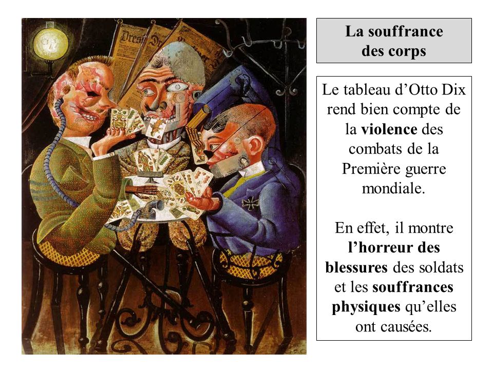La souffrance des corps. Le tableau d’Otto Dix rend bien compte de la violence des combats de la Première guerre mondiale.