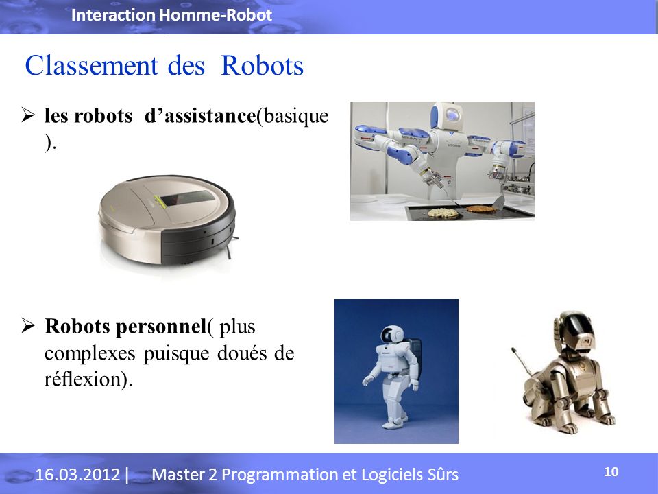 Classement des Robots les robots d’assistance(basique ).