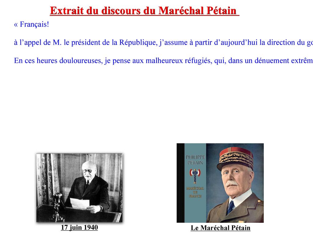 Extrait du discours du Maréchal Pétain
