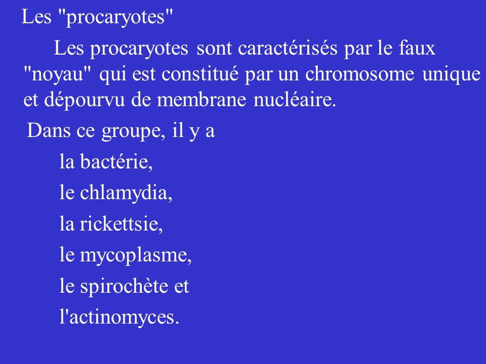 Les procaryotes Les procaryotes sont caractérisés par le faux noyau qui est constitué par un chromosome unique et dépourvu de membrane nucléaire.