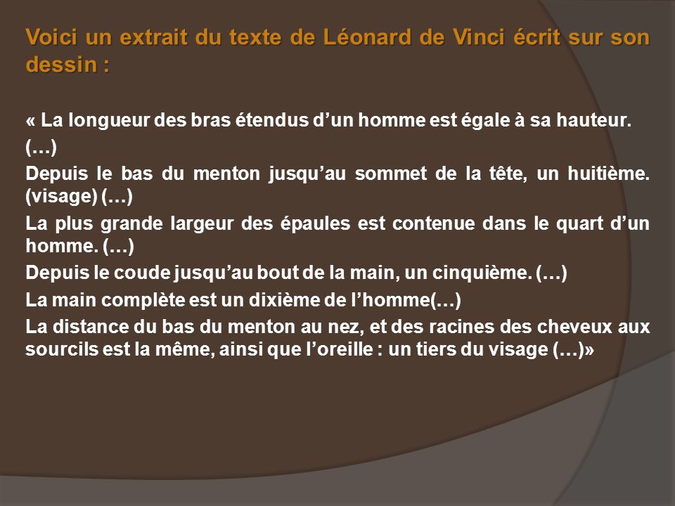 Voici un extrait du texte de Léonard de Vinci écrit sur son dessin :