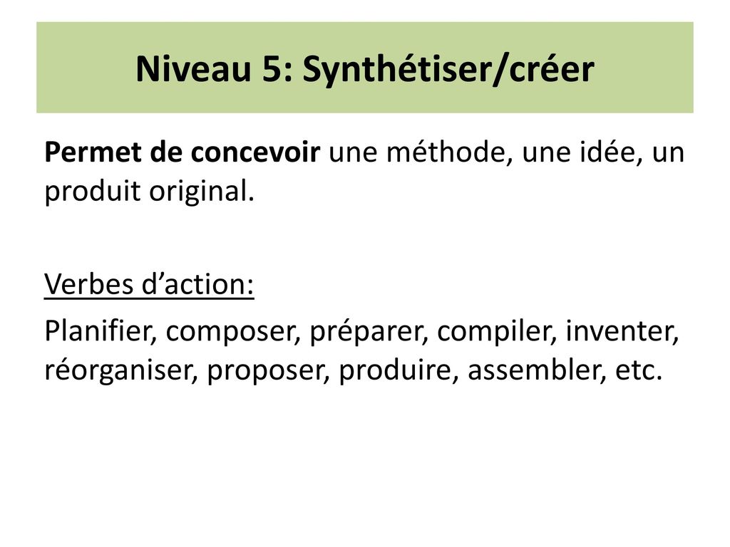 Niveau 5: Synthétiser/créer