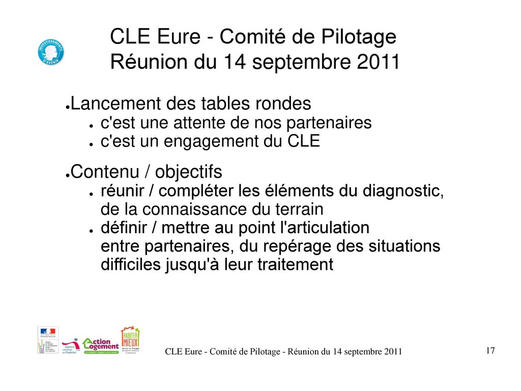 CLE Eure - Comité de Pilotage Réunion du 14 septembre 2011
