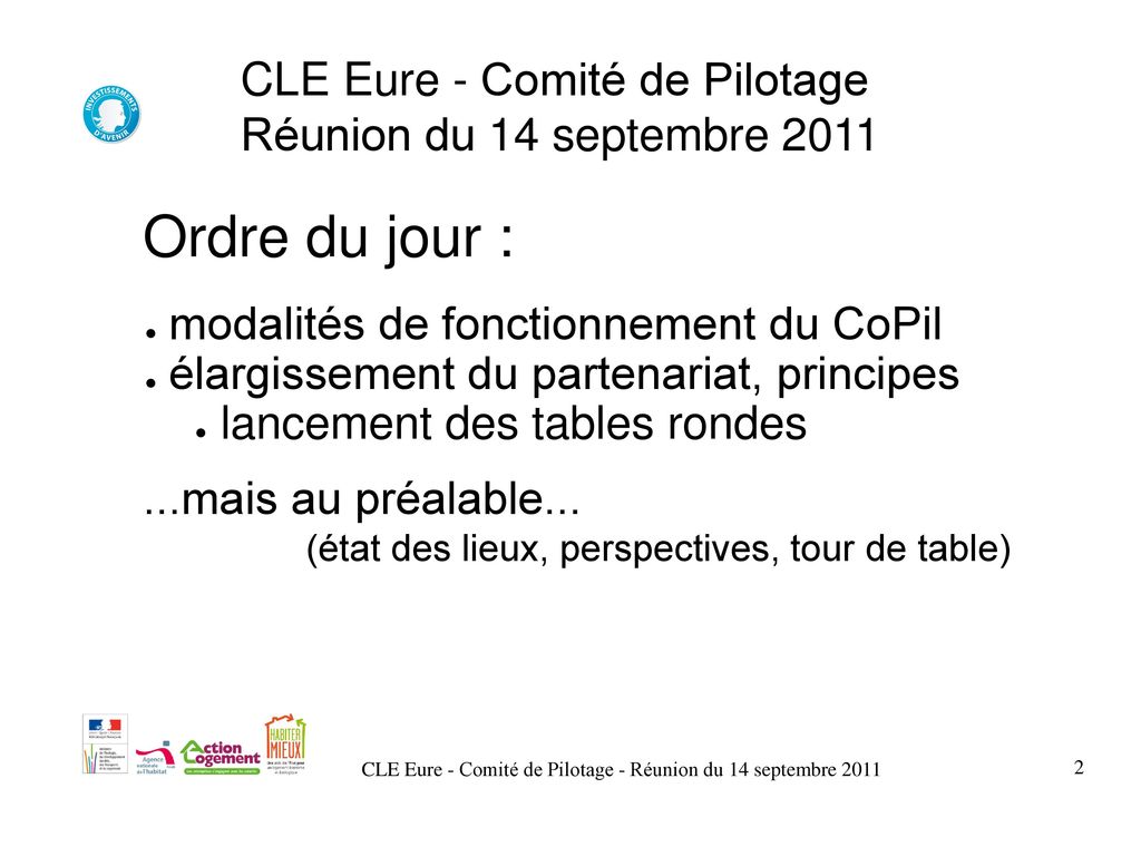 CLE Eure - Comité de Pilotage Réunion du 14 septembre 2011