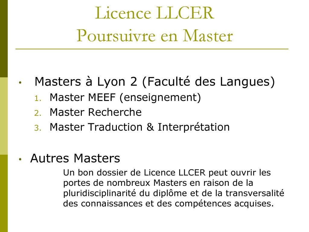 Licence LLCER Poursuivre en Master