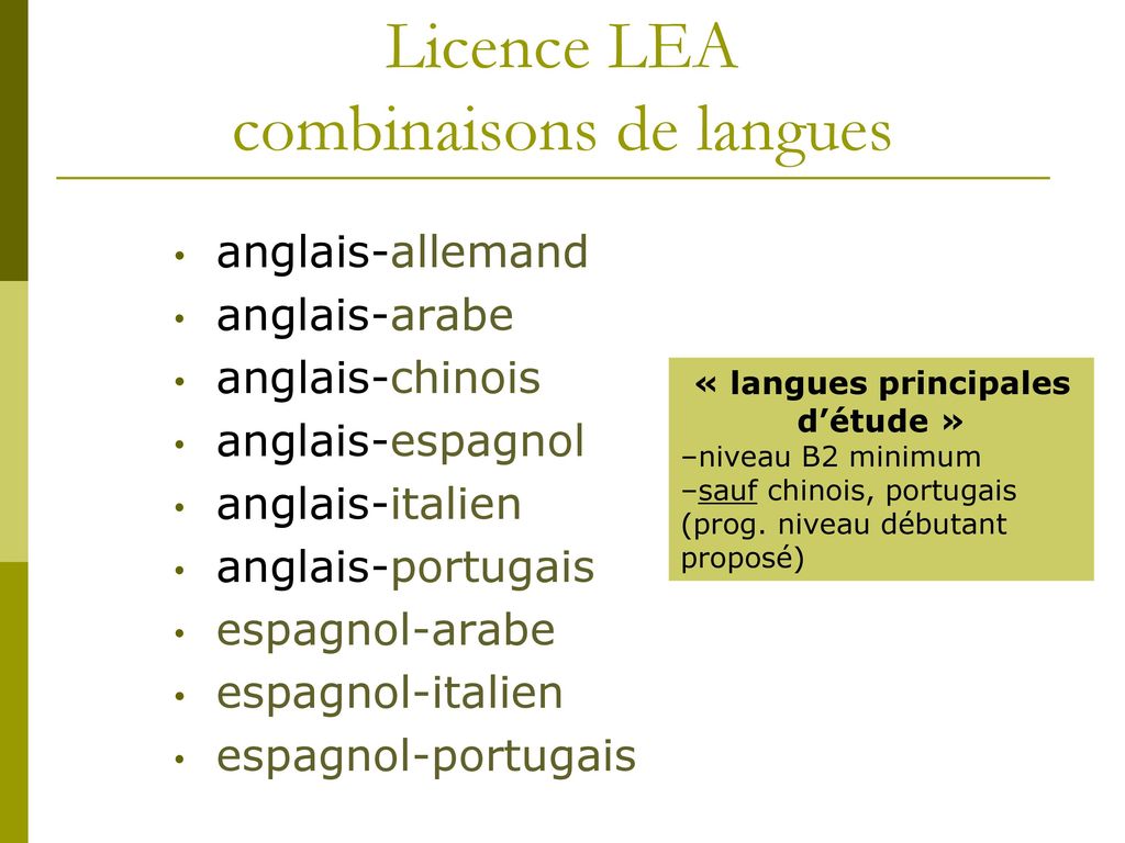 Licence LEA combinaisons de langues