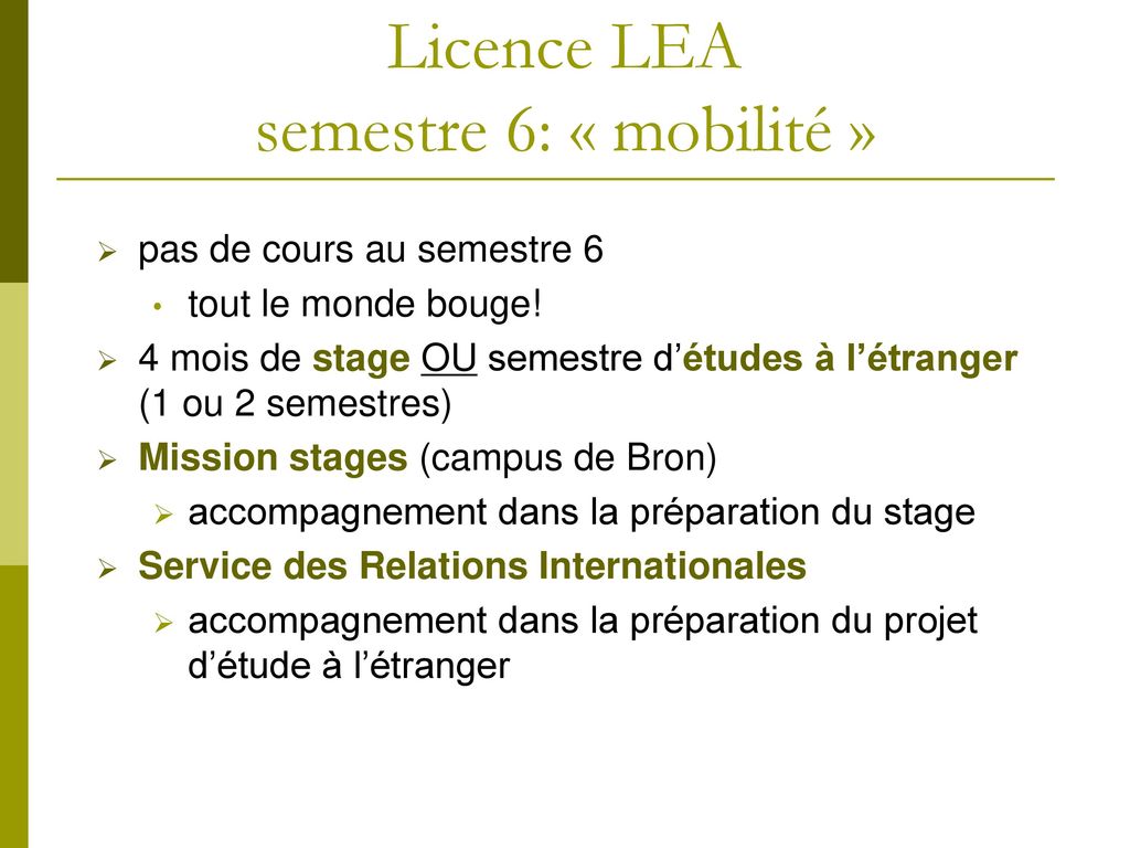 Licence LEA semestre 6: « mobilité »