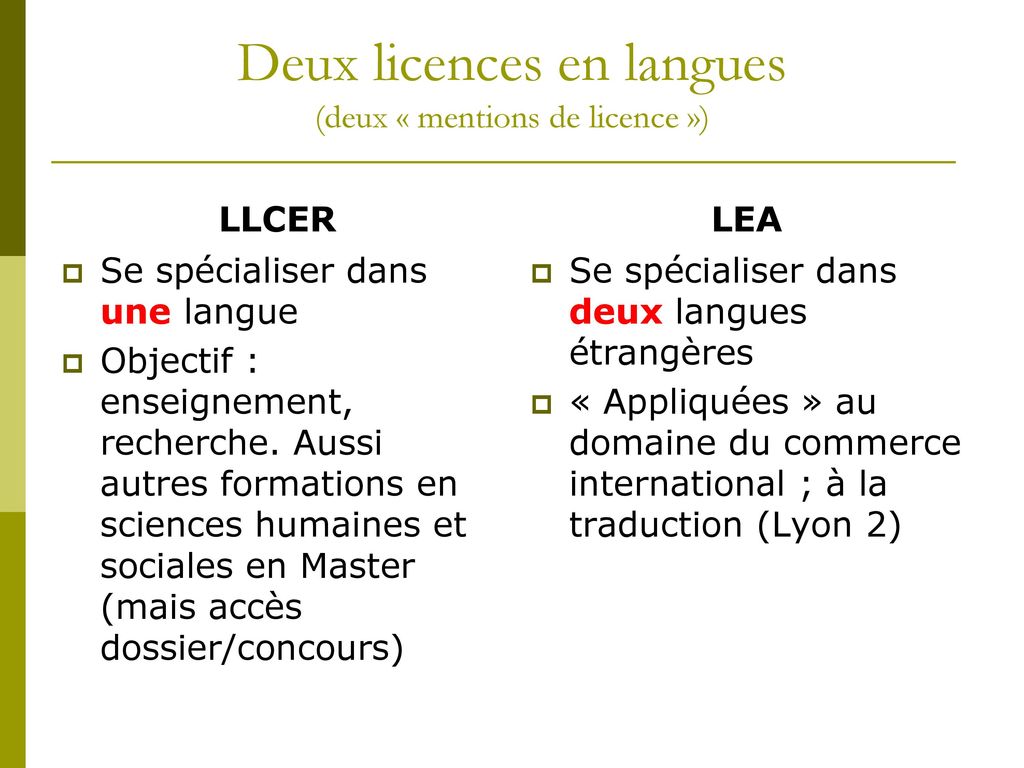 Deux licences en langues (deux « mentions de licence »)