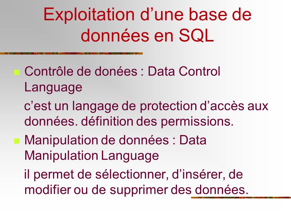 Exploitation d’une base de données en SQL