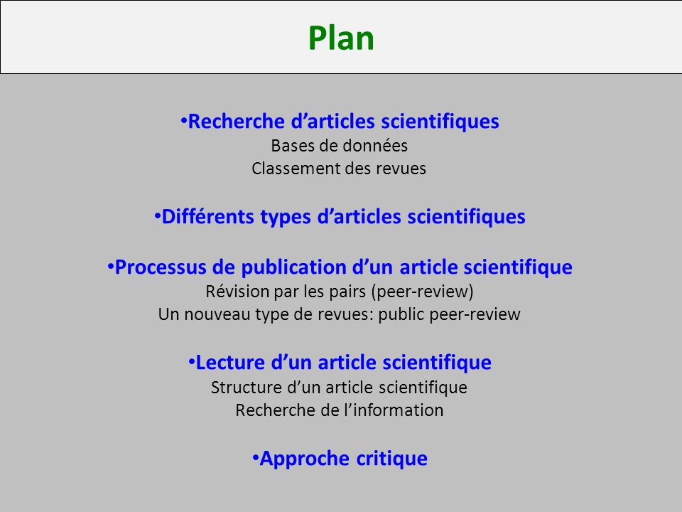 Plan Recherche d’articles scientifiques