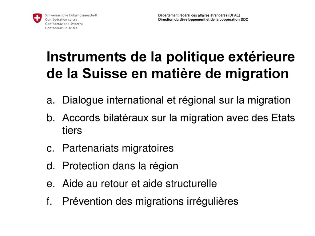 Instruments de la politique extérieure de la Suisse en matière de migration