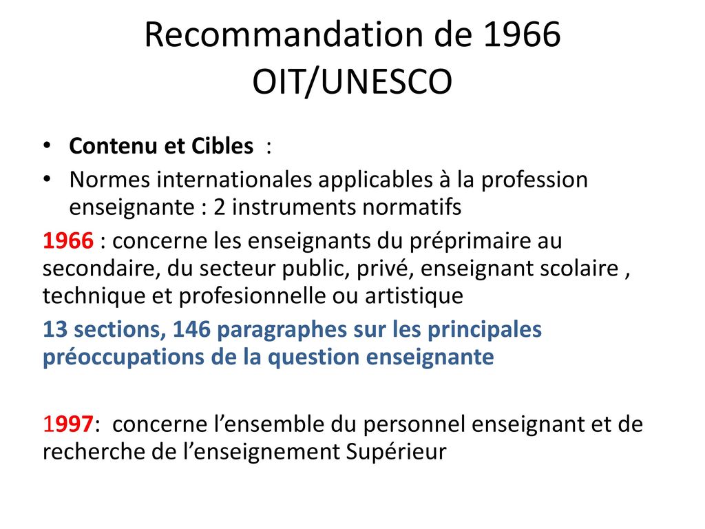Recommandation de 1966 OIT/UNESCO