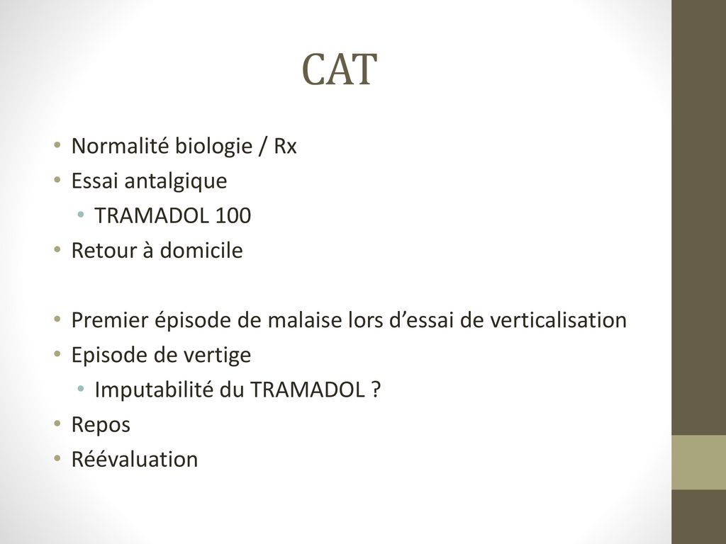 CAT Normalité biologie / Rx Essai antalgique TRAMADOL 100