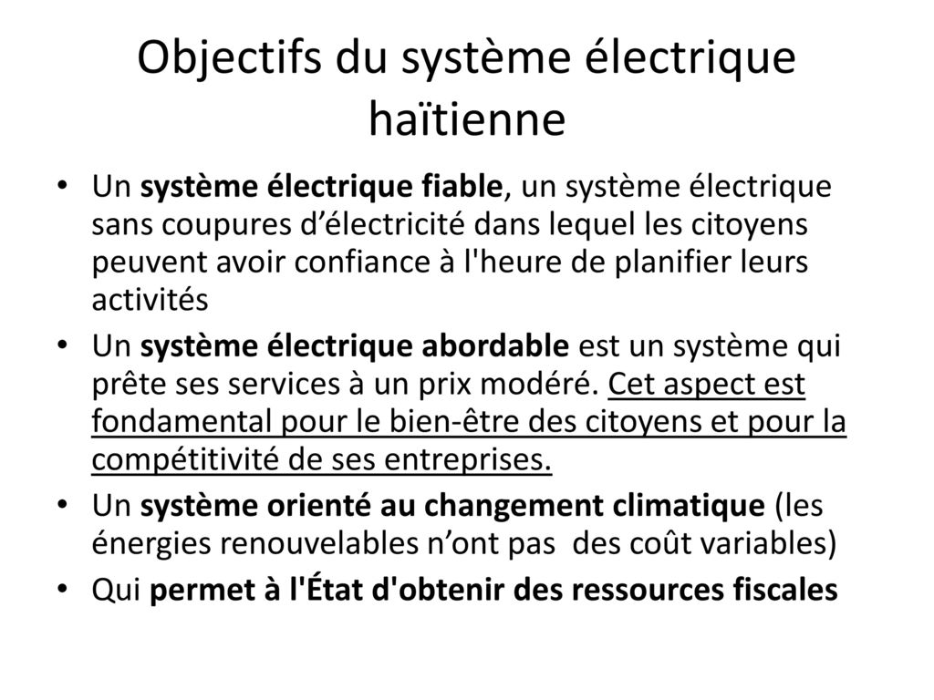Objectifs du système électrique haïtienne