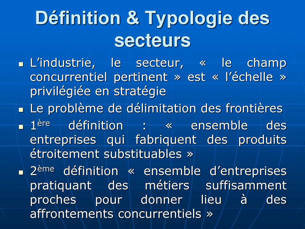 Définition & Typologie des secteurs