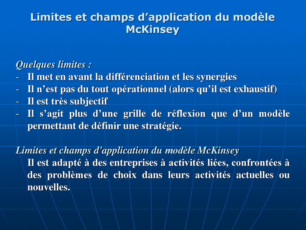 Limites et champs d’application du modèle McKinsey