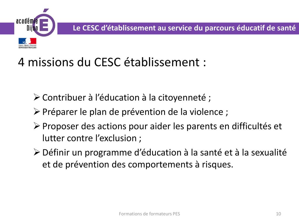 Le CESC d’établissement au service du parcours éducatif de santé