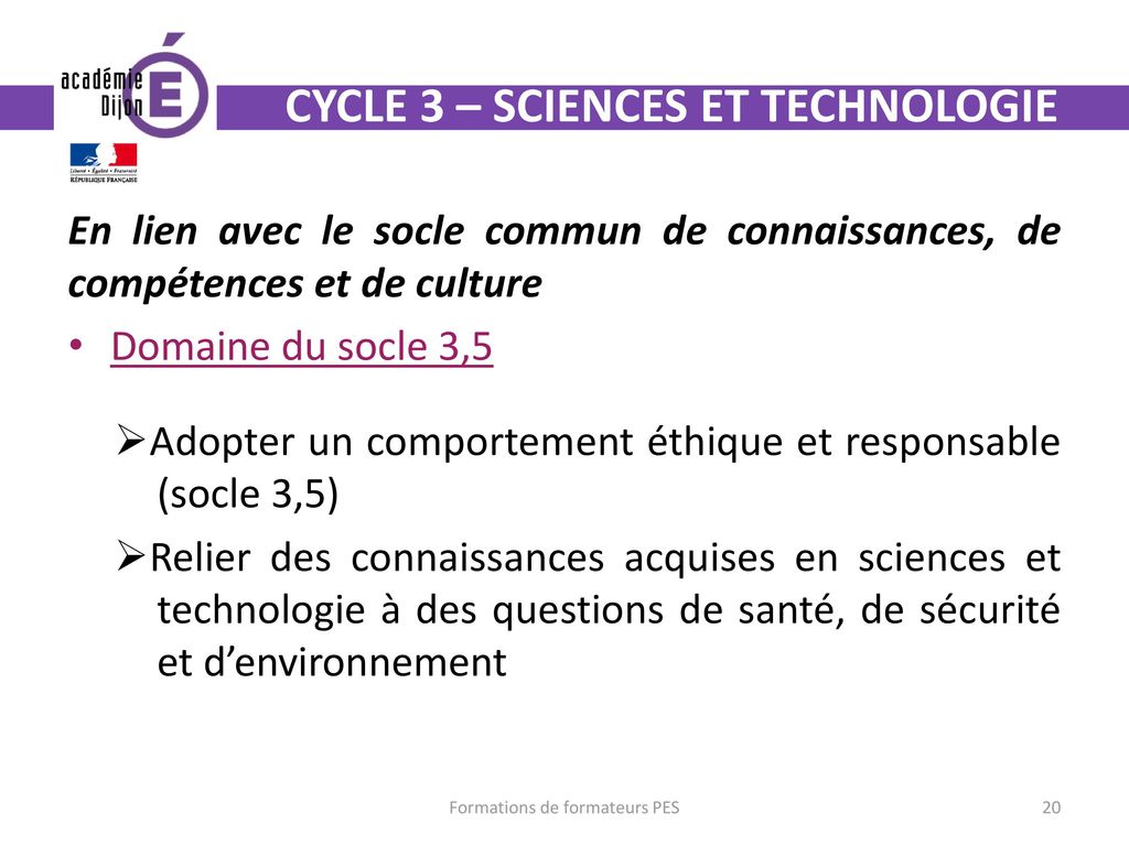 CYCLE 3 – SCIENCES ET TECHNOLOGIE