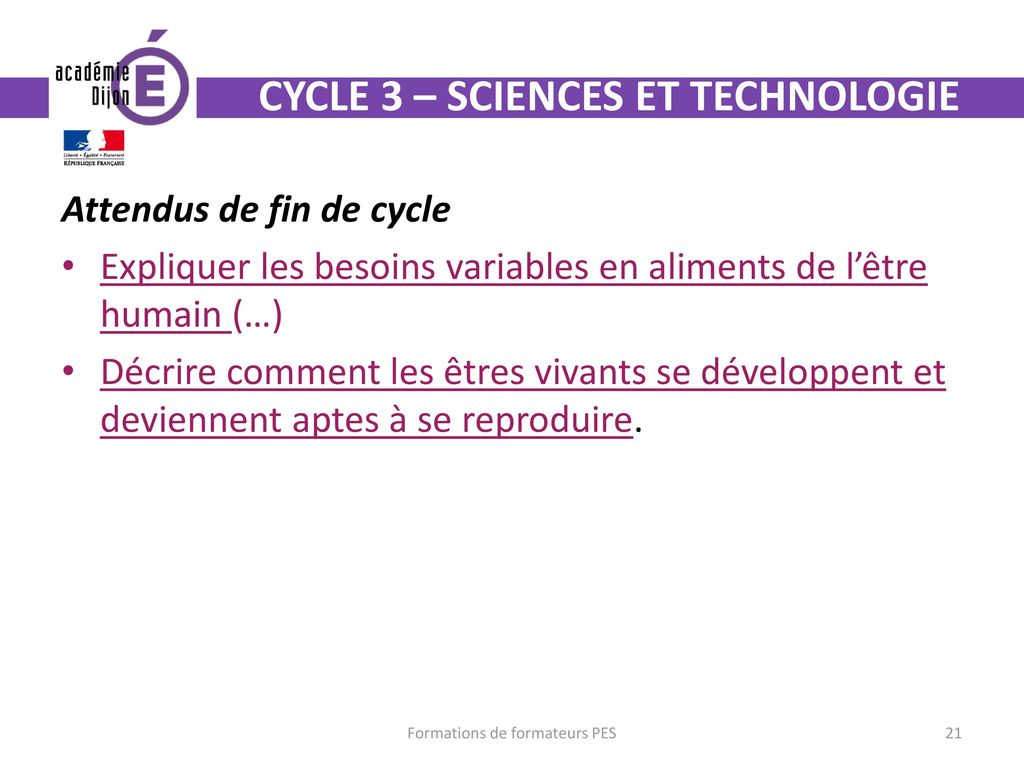 CYCLE 3 – SCIENCES ET TECHNOLOGIE