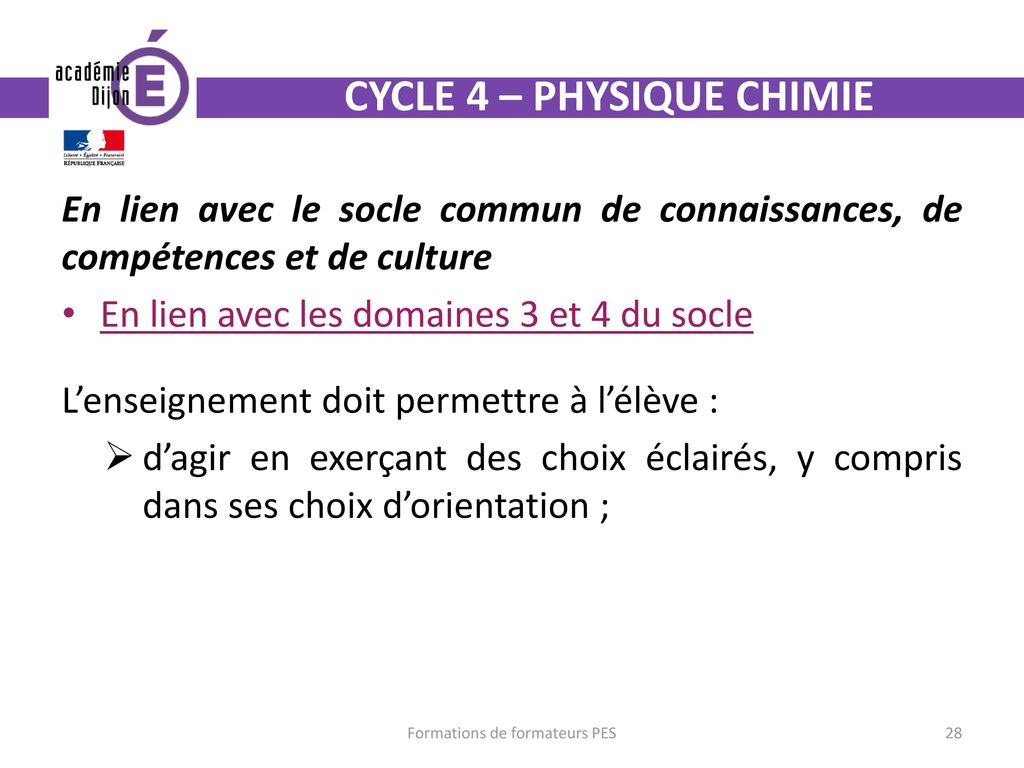 CYCLE 4 – PHYSIQUE CHIMIE
