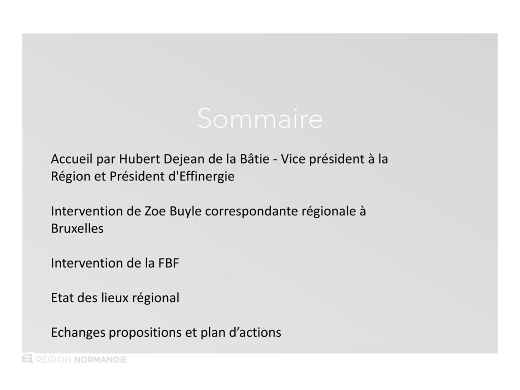 Accueil par Hubert Dejean de la Bâtie - Vice président à la Région et Président d Effinergie