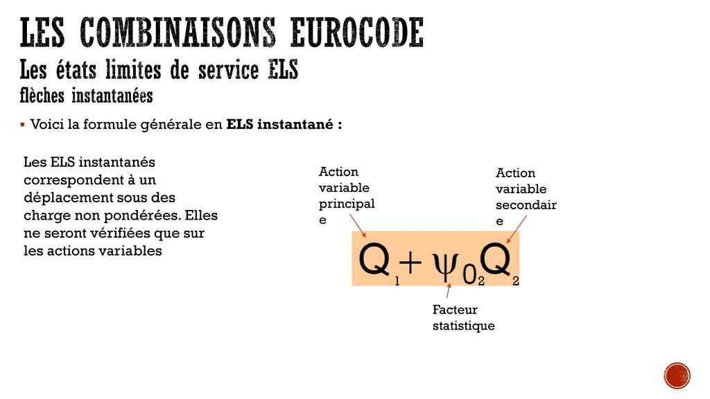 Les combinaisons eurocode Les états limites de service ELS flèches instantanées