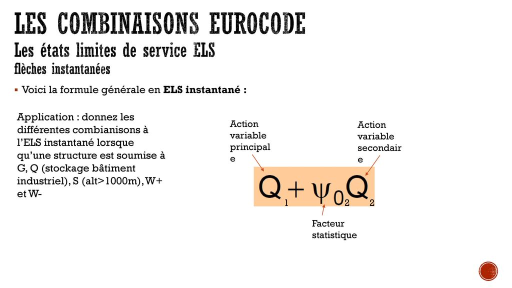 Les combinaisons eurocode Les états limites de service ELS flèches instantanées
